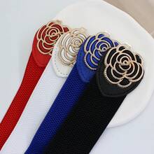 1 Peça Cinto Elástico Largo Feminino com Fivela em Formato de Rosa, Cinto Decorativo para Vestido, Cinto Elástico Ajustável para Verão, Escola, Outono, Halloween - Multicolorido - Visão 6