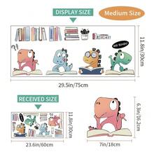 1pc PVC Cartoon Wall Sticker Self-Adhesive Decorative Bedroom Decor Study Room Sticker Cute Dinosaur Reading Pattern - one-size - View 9