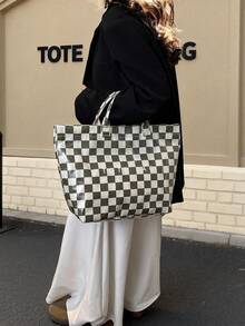 大容量 PVC 托特包，「TOTE BAG」字母印花，通勤、上學、購物皆宜的多功能休閒包 - 彩色 - 查看 7