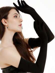 1 Pasang Manset Lengan Tanpa Jari Panjang Minimalis Serbaguna Tipis Elastis Lembut, Cocok Untuk Pernikahan, Pesta, Pertunjukan Panggung - Hitam - View 1