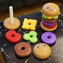 7-Layer Stackable Hamburger Shaped Stacking Toy, Baby Early Learning Rotating Tower, Fun Color Recognition Toy, Early Education Hand-Eye Coordination And Rotating Educational Puzzle Stacking Game, Perfect Birthday, Christmas Or Halloween Gift For Boys And Girls, Random Color - 彩色 - 查看 3