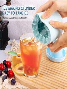 1 pieza Bandeja de cubitos de hielo de silicona cilíndrica, molde de hielo portátil de liberación rápida, bandeja de hielo fácil de retirar, adecuada para cócteles, whisky, bebidas, accesorio para hacer hielo en el refrigerador del hogar, color y estilo aleatorios - Multicolor - Ver 3