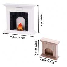 Miniature Realistic White & Black / Natural Wood Fireplace + Flame Ornament Set Model, Miniature Home Living Room Scene Decoration Accessories, DIY Photography Props, Collection Gift For Hobbyists And Enthusiasts - Multicolor - View 3