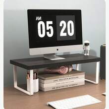 1pc Yellow Wooden Storage Rack Monitor Riser Stand Base Elevated Shelf Desktop Computer Riser Office Desktop Storage Rack - Brown - View 5