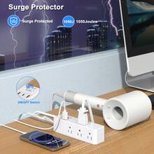 電源延長線防雷插座，5英尺延長線，9個插孔含3個USB埠(1個USB-C埠)，三面插座擴展器，壁掛式設計適用於旅行、居家、學校、大學宿舍及辦公室 - 查看 4