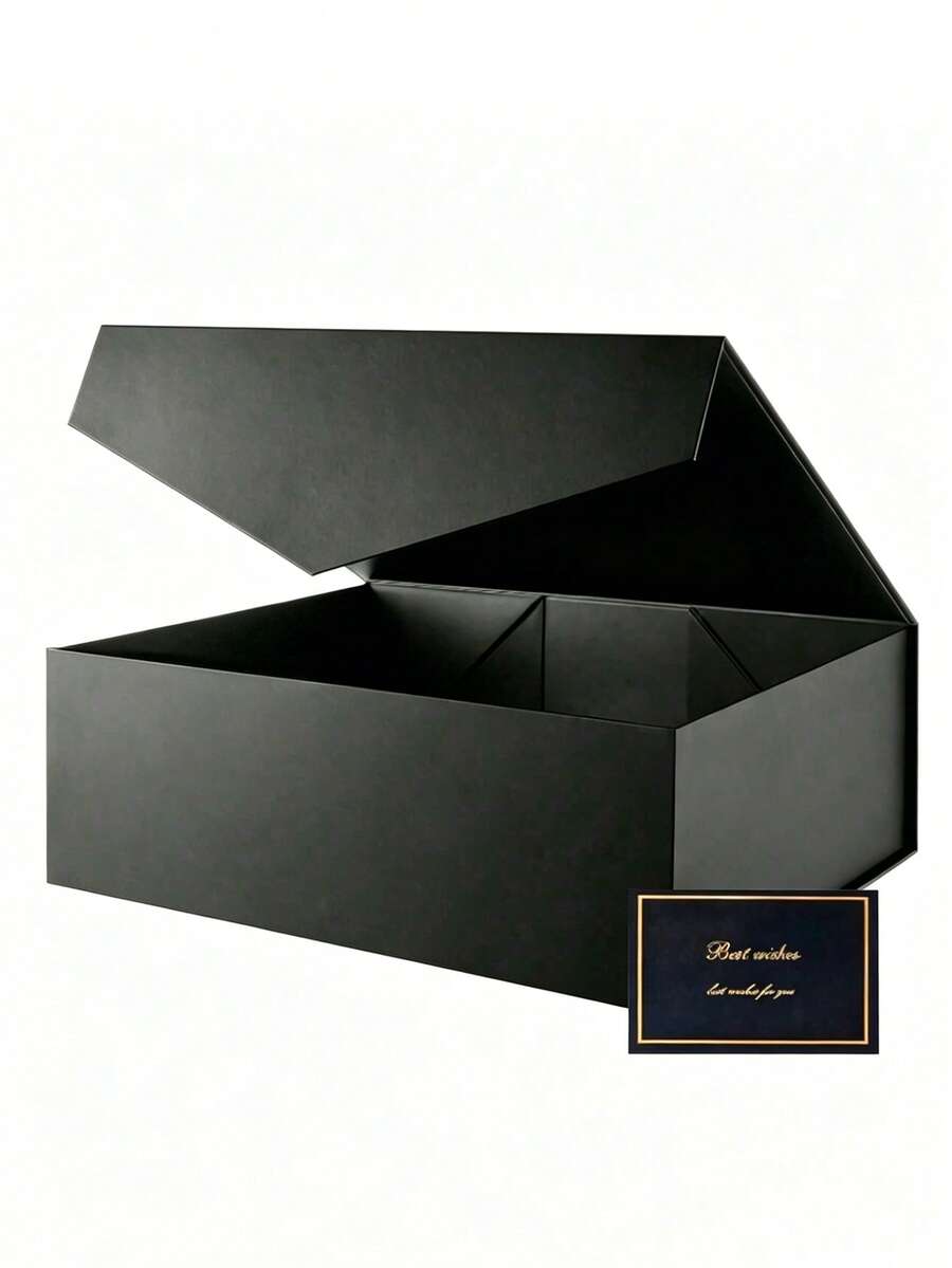 Large Gift Box - 1pc Black Foldable Groomsman Gift Box With Magnetic Lid - Groomsman Proposal Gift Box, Suitable For Clothing And Large Gifts Giant Gift Box - Perfect For Birthday, Party And Wedding - Black - View 1