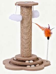 1set Mini Sisal Cat Climbing Post For Claw Care. Built-In Turntable & Teaser Toy Relieves Cat Boredom. Compact, Space-Saving And Scratch-Proof For Furniture. Toy Color & Style Random. - Ginger - View 10