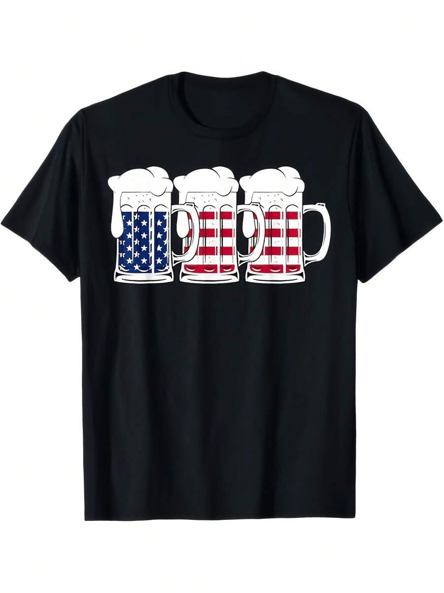 n colores rojo, blanco y azul, adecuada para fiestas del 4 de julio, festivales de cerveza, uso casual de verano, lavable a máquina, con estampado de cerveza, ideal para eventos de barbacoa. - Negro - Ver 1