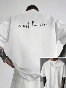 Men's Off-The-Shoulder T-Shirt, Double-Sided Design "Life As A Play", Loose-Fitting Men's T-Shirt,  And Fashionable Men's Clothing, A Must-Have. - 白色 - 查看 1