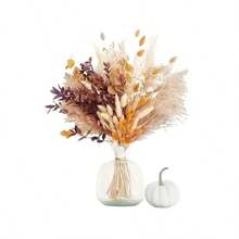 1 Bunch Artificial Pampas Grass Bouquet, Artificial Plant Bouquet, For Dining Table Vase Arrangement, Wedding Flowers, Bridal Bouquet, Home And Office Decor, Party Flowers - Orange - View 3