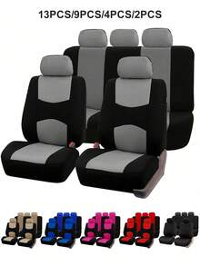13件/9件/4件/2件組通用型汽車座椅套全套，透氣車輛前座與後座分體式保護套，可水洗，相容安全氣囊，汽車內裝座椅墊配件，適用於轎車、SUV、房車、廂型車 - ZYT[款式1] - 查看 2