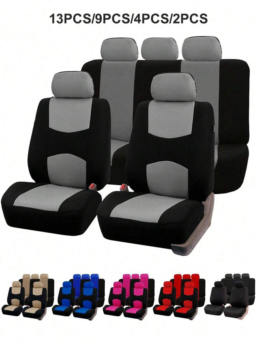 13件/9件/4件/2件組通用型汽車座椅套全套，透氣車輛前座與後座分體式保護套，可水洗，相容安全氣囊，汽車內裝座椅墊配件，適用於轎車、SUV、房車、廂型車