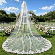 1pc Cathedral Lace Veil With Comb, 3*3M, Suitable For Bride Wedding - Multicolor - View 2