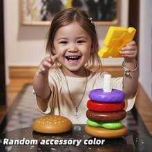 7-Layer Stackable Hamburger Shape Stacking Toy, Baby Early Learning Rotating Tower, Fun Color Recognition Toy, Early Education Hand-Eye Coordination And Rotating Puzzle Stacking Game, Perfect Birthday, Christmas Or Halloween Gift For Boys And Girls, Random Color - 彩色 - 查看 2