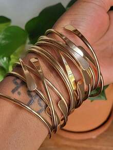 1/5/10Pcs Retro Boho Adjustable Stackable Bracelets, Golden Cuff Bangle Bracelets Stack Jewelry Set For Women Men Daily Party Holiday Gift Accessory - Gold - View 2