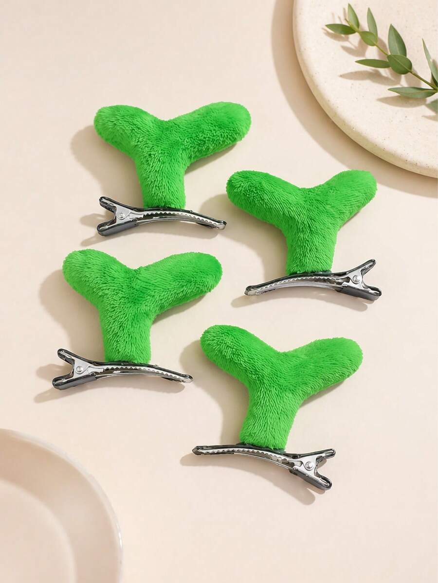 Pcs Girls Funny Quirky Plush Cute Green Bean Sprout Long Grass Hair Clip - Multicolor - View 1