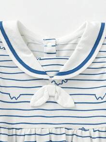 Balabala Girls Navy Collar Princess Dress Summer 2026 Preppy School Party Dress - White and Blue - View 3