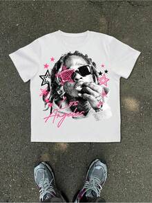 2026 Y2K Graphic Vintage Tee Men'S Round Neck Print Short-Sleeve Top With Character Patterns, Suitable For Everyday Wear, Machine Washable, Can Be Wor - 黑色 - 查看 6