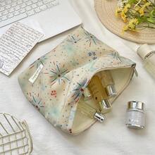 Bolsa de maquillaje con estampado de fuegos artificiales en beige claro, bolsa de aseo multifuncional de gran capacidad, adecuada para viajes, actuaciones, brochas de maquillaje, lápiz labial, cosméticos, almacenamiento conveniente, bolsa de maquillaje, regalo ideal del Día de San Valentín para mujeres - Multicolor - Ver 7
