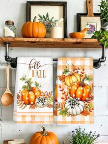 2 قطعة مناشف مطبخ Hello Fall، 40*48 سم قماش أطباق بنمط اليقطين، مناشف يد من الميكروفايبر الناعم الماص بنقشة Buffalo Plaid، ديكور عطلة الخريف، ديكور المطبخ، ديكور الطاولة، ديكور المنزل، ديكور الحمام، هدية تدشين المنزل، ديكور - يقطينة الخريف - مشاهدة 8