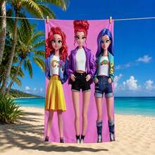 1 Peça Toalha de Praia com Estampa Trio da Moda, Ultra Macia e Secagem Rápida, Adequada para Toalha de Banho / Toalha de Piscina / Toalha de Academia - Multicolorido - Visão 2