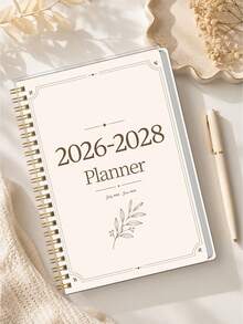 BUBU 1本 2026-2028 週計畫與月計畫螺旋裝訂筆記本，學術約會簿日程日誌，提升生產力，適合居家、學校與工作使用，A5尺寸，返校用品、辦公用品、學校用品，教師禮物、男士禮物 - 米色 - 查看 7