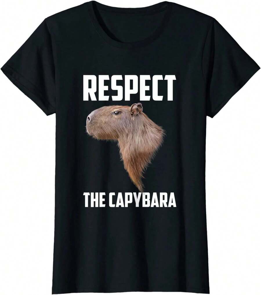 Respect The Capybara - Funny Capybara Humor T-Shirt Gift - 黑色 - 查看 1