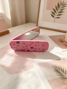 1pc Faux Leather Texture Mirror Phone Stand Makeup Mirror Adhesive Foldable Mirror Back Sticker Horizontal & Vertical Dual-Use Portable Desktop Stand - Multicolored Blue and White Flowers - View 5