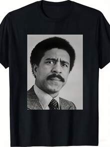 Porträt von Richard Pryor Unisex T-Shirt für Damen und Herren, 100% Baumwolle, weich, ein unverzichtbares All-Season-Casual-Streetwear-, passend zu jedem Stil zu jeder Jahreszeit, erschwinglich für den täglichen Gebrauch und ein perfektes Geschenk für Fans und Freunde - 220g, PLUS SIZE - Schwarz - Übersicht 1