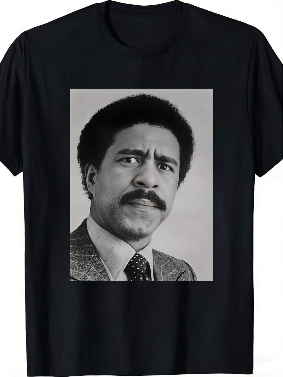 Porträt von Richard Pryor Unisex T-Shirt für Damen und Herren, 100% Baumwolle, weich, ein unverzichtbares All-Season-Casual-Streetwear-, passend zu jedem Stil zu jeder Jahreszeit, erschwinglich für den täglichen Gebrauch und ein perfektes Geschenk für Fans und Freunde - 220g, PLUS SIZE - Schwarz - Übersicht 1