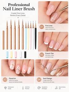 10PCS/5PCS Nail Liner Brush Set, Ultra-Fine Liner Brushes For Nails, Nail Art Brushes Suitable For Gel Nail Polish, Detail Painting And Drawing, Professional Nail Salon Tools - Multicolor - View 4