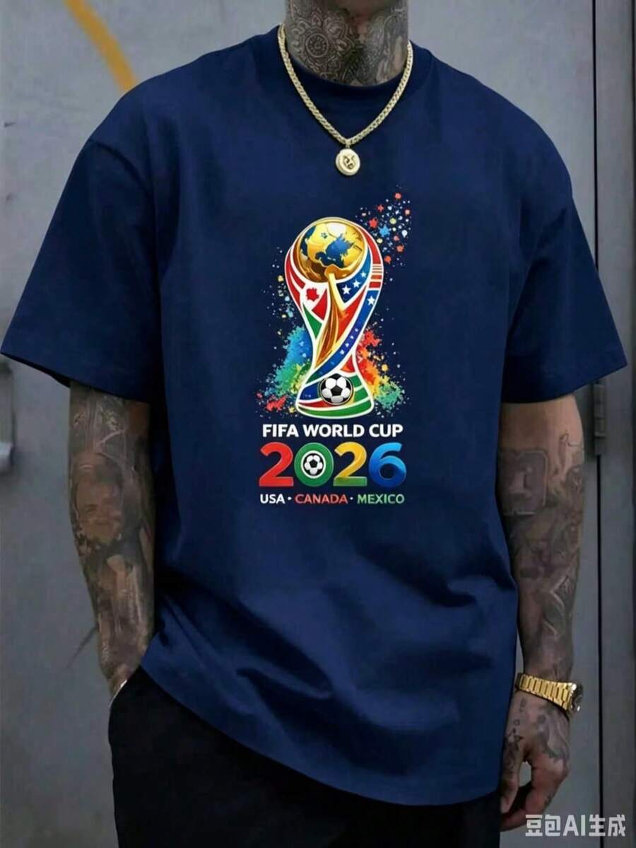 [Official FIFA World Cup Licensed]World Cup T-Shirt, Unisex, 2026 Football Jersey, USA, Canada, Mexico Styles, Fan Gift, Fan Apparel, Single Piece - 藏蓝色 - 查看 1