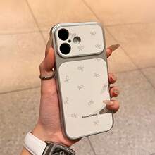 1pc Silver Gray Bow English Pattern Full Coverage Lens Protection Anti-Drop Anti-Collision Personalized Phone Case Compatible With IPhone 16 Pro Max 17/16/15/14 Plus/13/12/11 Air Protective Case - Multicolor - View 2