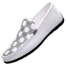 Men's Luxury Lightweight Loafers, PU Synthetic Leather, Casual Woven Style Slip-On Flat Shoes With Convenient Elastic Band, Suitable For Spring And Autumn Daily Wear, Weddings, Banquets, Office, Business Occasions And Other Formal Events - White - View 3