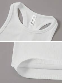 Women's Ribbed Knit Racerback Cropped Tank Top, Sports Support Breathable Innerwear, Yoga Top, Pilates Workout Wear, Suitable For Daily Commute, Gym Exercise, Outdoor Running Sports Top - White - View 3