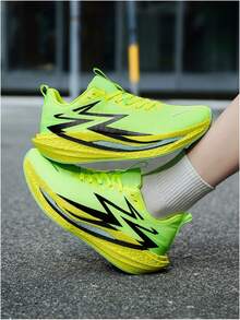 Zapatillas de running para hombre, zapatillas deportivas para hombre con placa de carbono, suela acolchada, suela gruesa y aumento de altura, zapatillas casuales para parejas adecuadas para deportes al aire libre, running de maratón, entrenamiento en el gimnasio, fitness casual, todas las estaciones - Amarillo fluorescente - Ver 6