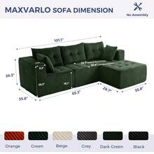Cloud Modular Sofa, Modern Comfort Modular Corduroy Living Room Sofa, Tufted Recliner With Footstool, Boxed Sofa, No Assembly Required - 綠色 - 查看 4