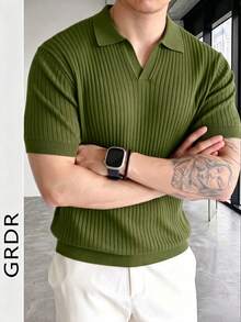 GRDR Men's Solid Color Short Sleeve Casual Commuter Knit Top - Army Green - View 7