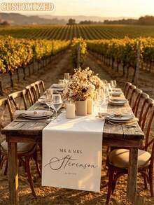 Personalized Mr & Mrs Wedding Table Runner, Custom Name & Date Table Decor, Wedding Reception/Engagement/Bridal Shower Decoration, Personalized Ceremony Sign, Sweetheart Table Decor, Last Name Sign - Multicolor - View 7