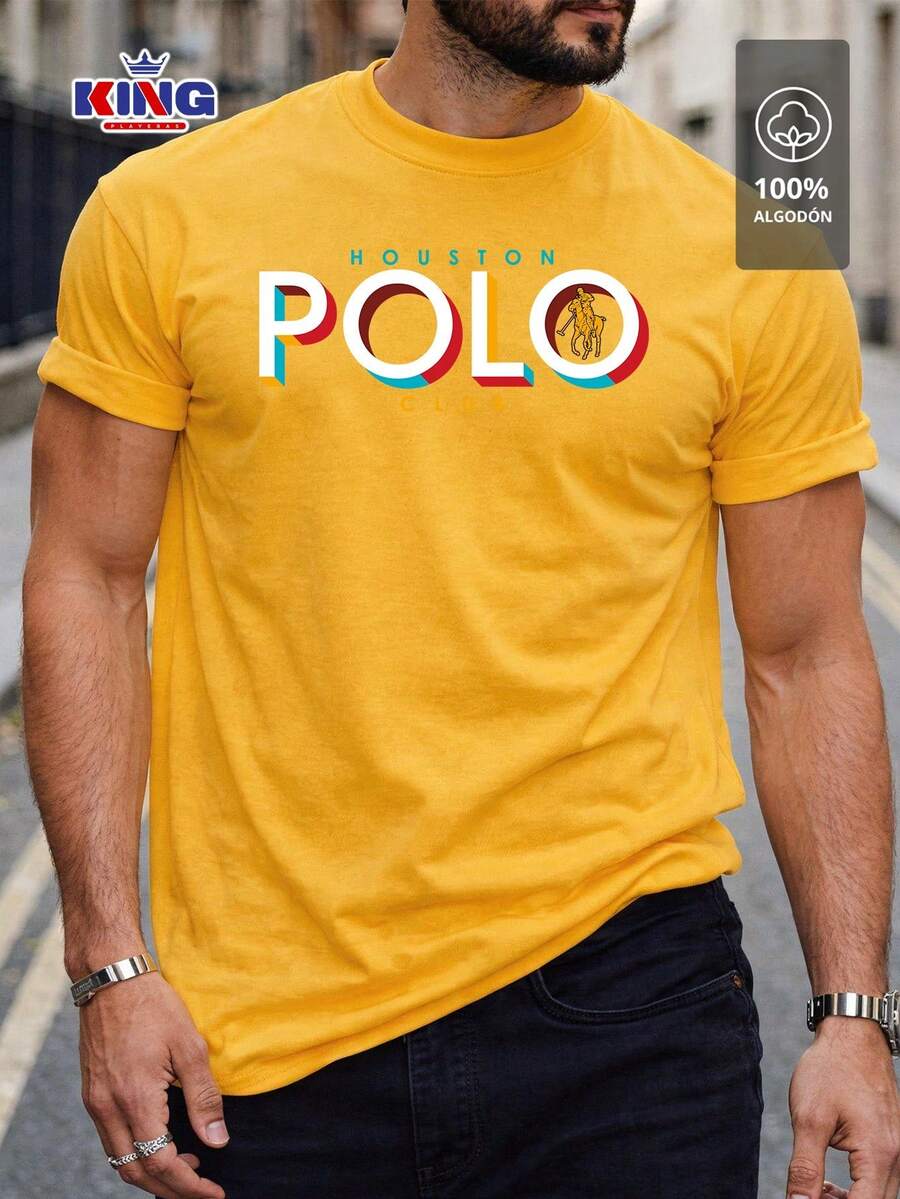 Original HPC POLO T-Shirt With Round Neck And Short Sleeves – Themed Graphic Design "HPC: Retro Typography Houston" – 100% Cotton - 薑色 - 查看 1