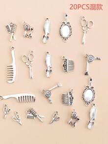 20 pcs Sisir & Gunting DIY Liontin - Perak - View 1