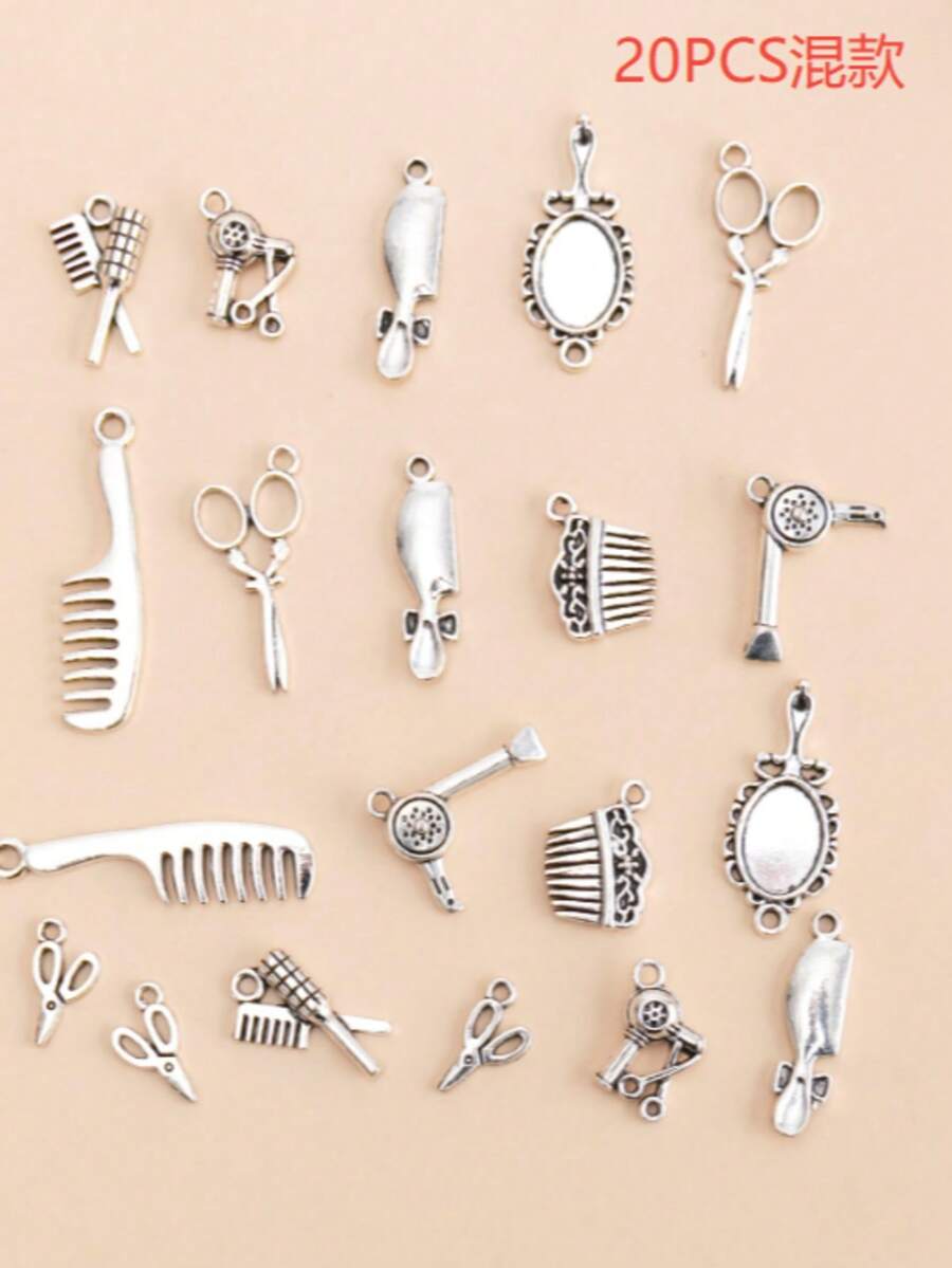 20 pcs Sisir & Gunting DIY Liontin - Perak - View 1