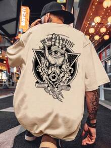 Men's Printed T-Shirt, Regular Style, 180g Pure Cotton - 黑色 - 查看 6
