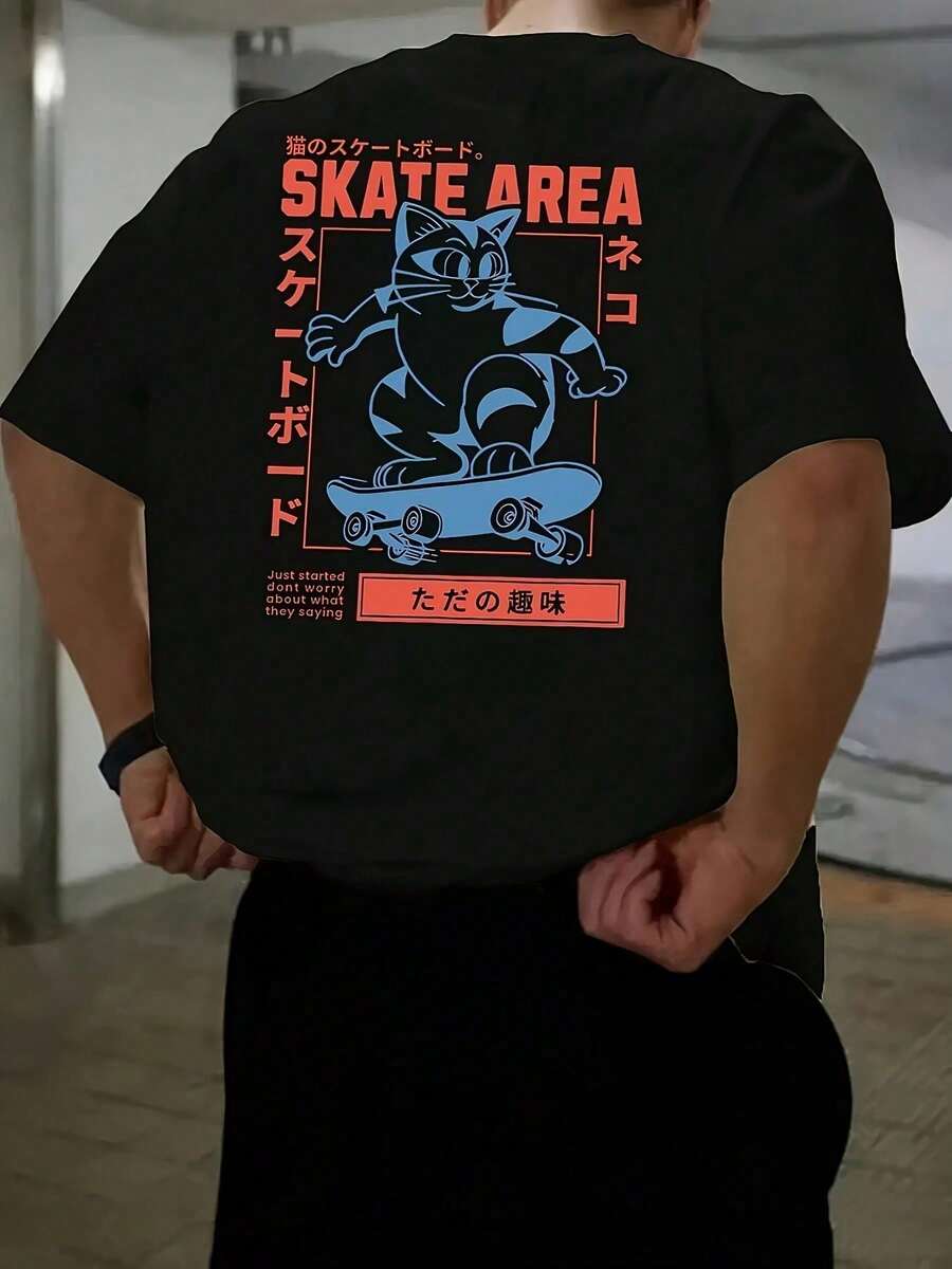 Neues Herren-Freizeit-T-Shirt mit Rundhalsausschnitt, bedruckt mit SKATE AREA-Muster, Kurzarm, Strickstoff, Sommer-Sport-T-Shirt, geeignet für Erwachsene, lässiges Sommer-T-Shirt mit Muster, Strickkonstruktion,