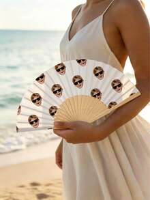 客製化照片 LOGO 婚禮扇，經典 DIY 扇子，裝飾性高品質客製化，送給她的禮物，女友、爸爸、家人、媽媽、朋友、寵物 - 彩色 - 查看 4