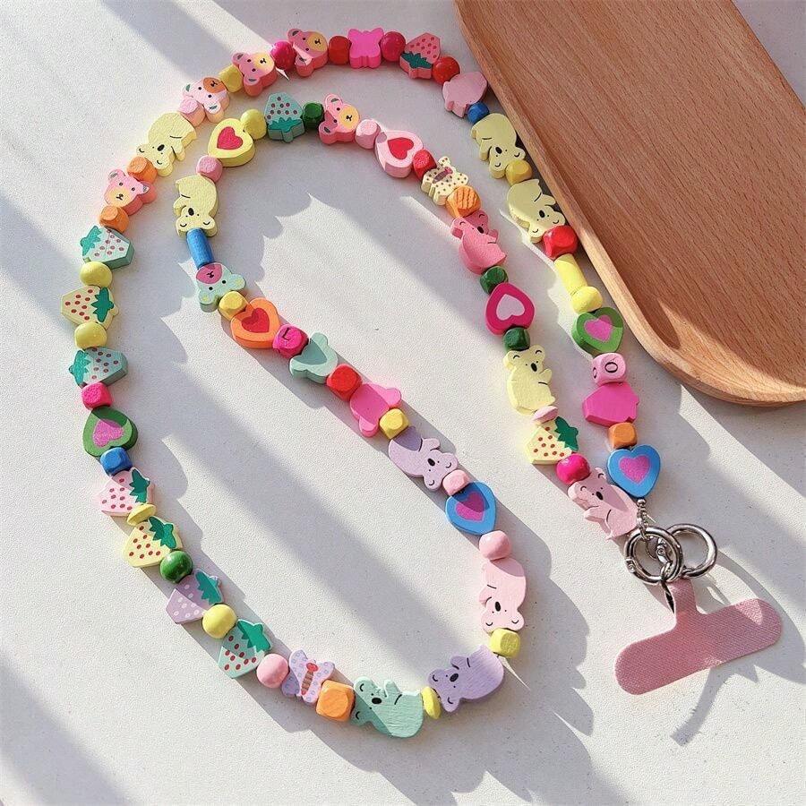 1pc Long Strawberry Koala Hanging Chain Same Style Beaded Chain Universal Mobile Phone Chain Bag Pendant Diy Color Oblique - Multicolor - View 1