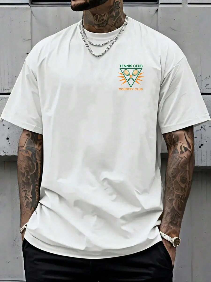 Camiseta de hombre con hombros caídos, con varios diseños para clubes de tenis y clubes de, camiseta holgada para hombre, ropa de hombre de estilo moderno y actual, un imprescindible pa - Blanco - Ver 1