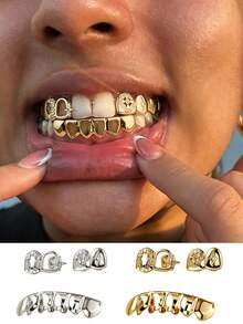 3Pcs 14k Copper Hollow Heart Cutout Clip-On Tooth Jewelry, Y2K Grillz Valentines Halloween Decor Grills For Teeth Women - Multicolor - View 10