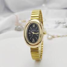 New Women's Watch, Small Gold Watch, Minimalist Southeast Asian Women's Watch, Oval-Shaped Gold Quartz Watch. - 金色 - 查看 6