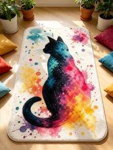 1 Stück Aquarell Bunte Katzen-Silhouette Kunst Bodenmatte, Personalisierter Ästhetischer Stil Dekorativer Teppich, Badezimmer Saugfähige Fußmatte, Stil Raum Ästhetische Atmosphäre Decke, Süßer Künstlerischer Stil Akzent, Kleiner Teppich, Bodenmatte, Heimdekoration, Kleiner Teppich, Badezimmermatte, Kleine Bettdecke, Schlafzimmer Teppich, Waschbarer Teppich - Mehrfarbig - Übersicht 4